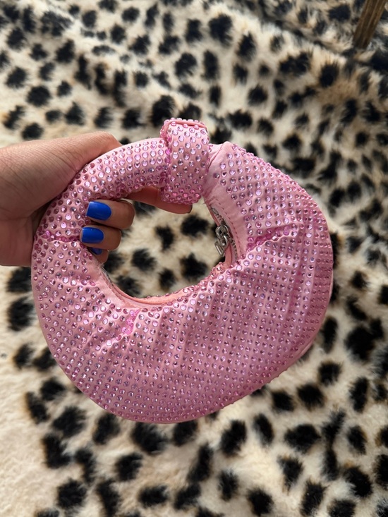 Handbags - Pink Rhinestone Crescent Handle Bag